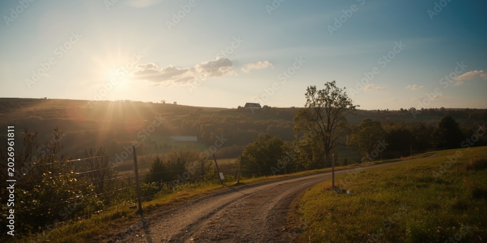 Fototapeta premium Brilliant morning beams illuminating a peaceful rural environment for thoughtful wake up