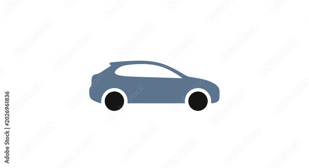 Fototapeta premium Minimalist blue car icon isolated on white background