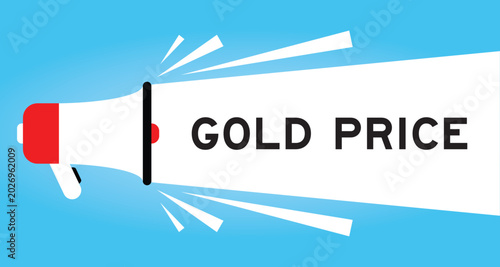 Fotografi Color megaphone icon with word gold price in white banner on blue background