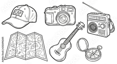 Принти на полотні Travel, adventure icons set, vector travel symbols, tourism illustrations