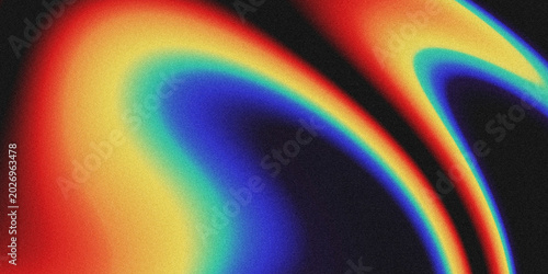 Schilderij op canvas Vibrant grainy abstract background with smooth, rainbow gradient fluid curves, set against a dark black backdrop
