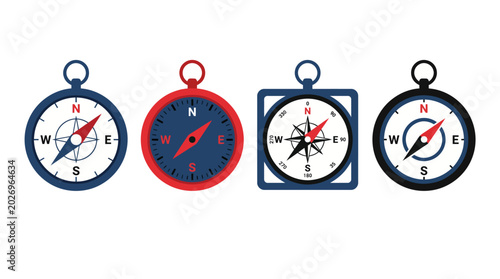 Foto Collection of colorful compass icons.