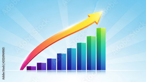 Colorful Bar Graph with Upward Arrow Representing Growth and Success