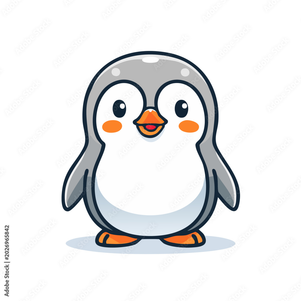 Obraz premium Cute Cartoon Small Penguin Standing Vector Illustration