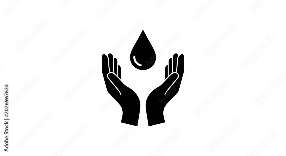 Fototapeta premium Minimalist icon of cupped hands protecting a water droplet