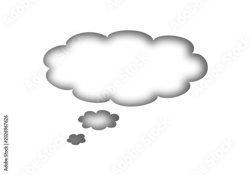 Three Gradient Thought Bubbles with White Center and Copy SpaceThree Gradient Thought Bubbles with White Center and Copy Space. 3D thought bubble icon in white and grey gradient