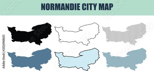 Normandy region outline maps in diverse styles for graphic design projects