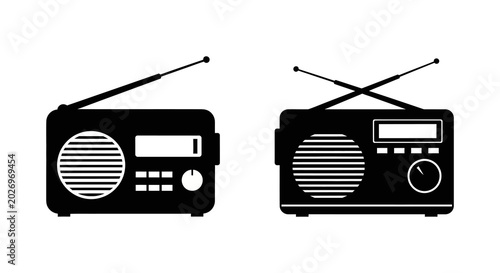 Billede på lærred Retro transistor radios silhouette black and white illustration
