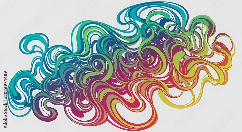 Fototapeta premium Abstract Colorful Fluid Swirls with Rainbow Gradient and Dynamic Wavy Lines Isolated on White Background