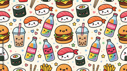 Fotografie flat pattern seamless sushi and contemporary food theme