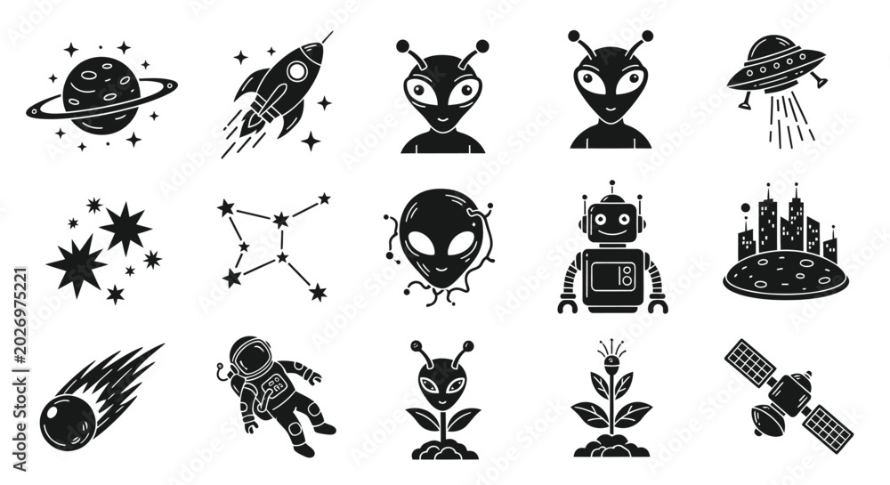 Fototapeta premium Space and Alien Icon Set