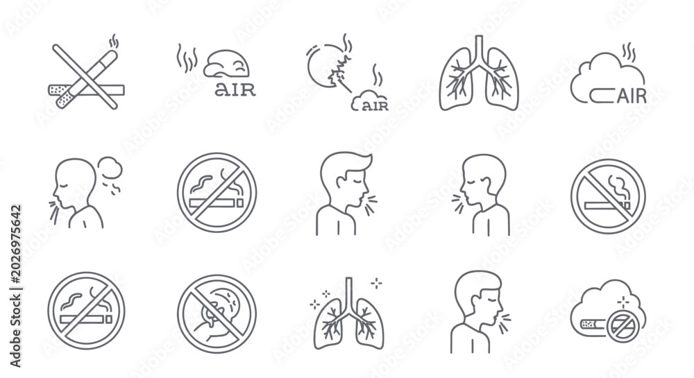 Fototapeta premium Smoking Cessation and Respiratory Health Icon Set