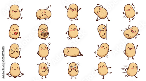 Obraz na plátně Potato Daily Life Doodle Character Set