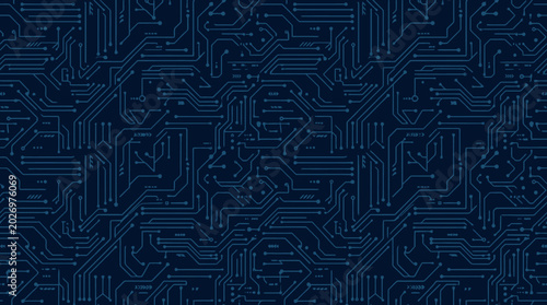 Simple technology pattern background, flat vector circuit lines and digital nodes, futuristic seamless design, modern tech aesthetic