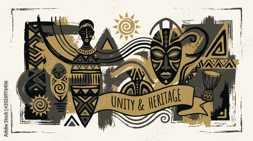 Картината върху платно African tribal heritage unity symbol design.