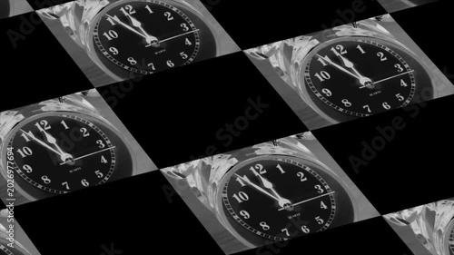 Black and white 1950's style movie for Turn back time , Clock running backwards	