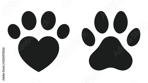 Canvas-taulu two animal paw prints one with a heart shaped pad black silhouette