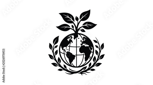 Photos globe with leaves and branches environmental conservation symbol silhouette