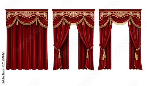Cuadro en lienzo Luxurious red velvet curtains with gold trim