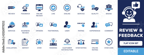 Photos Review & Feedback editable solid icon set