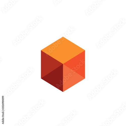 Konstfotografi Geometric Orange Cube Isolated on White Background, Modern Design