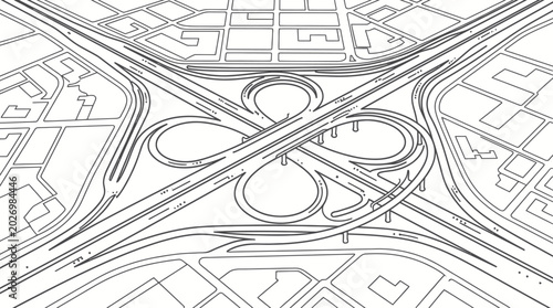 Foto Aerial View of Highway Interchange - Stylized Line Drawing