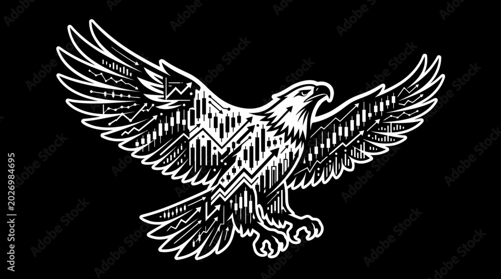 Fototapeta premium Stylized Eagle Illustration with Geometric Patterns on Black Background