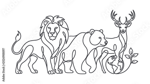Canvas Print Wildlife Conservation Continuous Line Vector Illustration