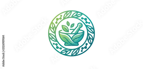 Foto Mortar and Pestle with Leaves Vector Illustration