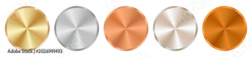 Fotografie Radial metallic gradients in silver,gold,bronze,copper and aluminum with a polished chrome effect,holographic steel texture and a round glossy plate surface