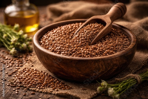 Healthy organic flaxseed in brown tones for food preparation