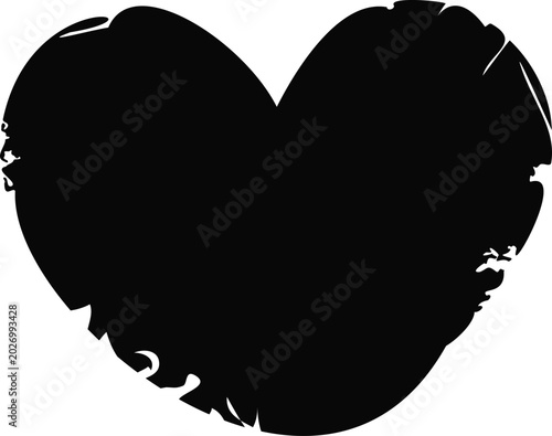 Fotografie A solid black heart silhouette with rough, distressed edges and subtle grunge imperfections, isolated on a white background