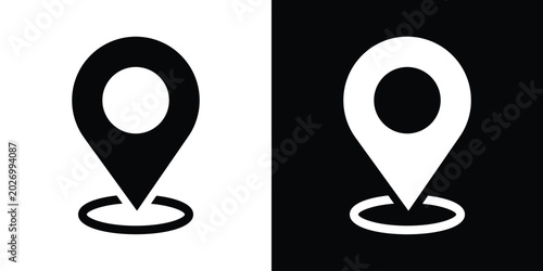 Obraz na plátně Map pin locator icon with oval base ring