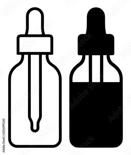 Fotografía Dropper bottle vector icon set with filled and outline skincare serum pipette co