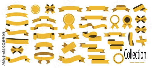 Fotografija Collection of yellow ribbons banners and circular badges with flat style isolate