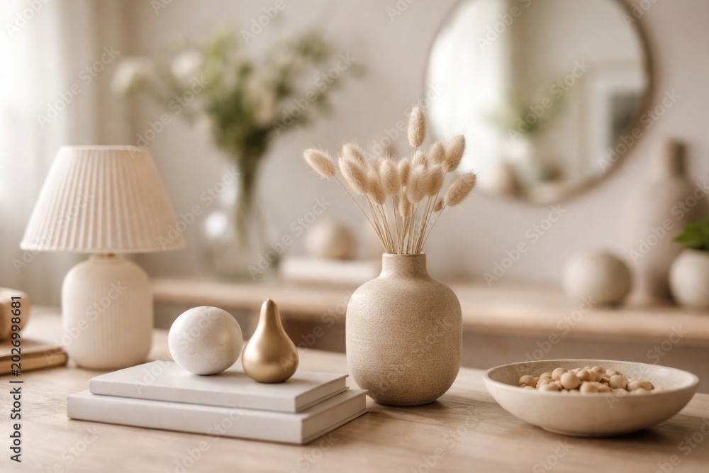 Obraz premium Softly blurred abstract background highlighting stylish home decor items