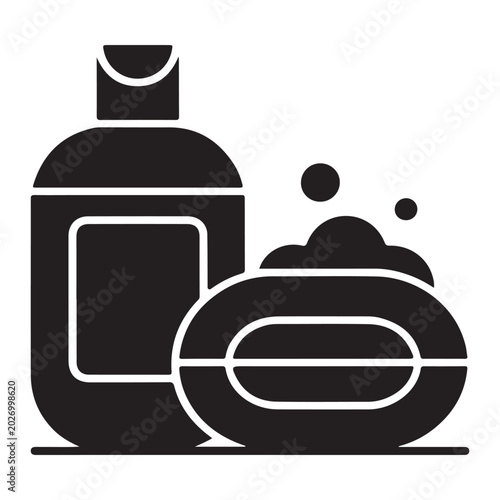 Body wash lotion bottle and soap bar vector icon