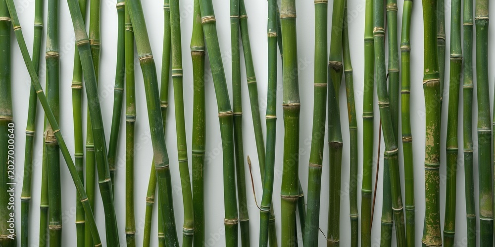 Fototapeta premium Bright White Background with Dense Green Bamboo Cluster for Botanical Projects