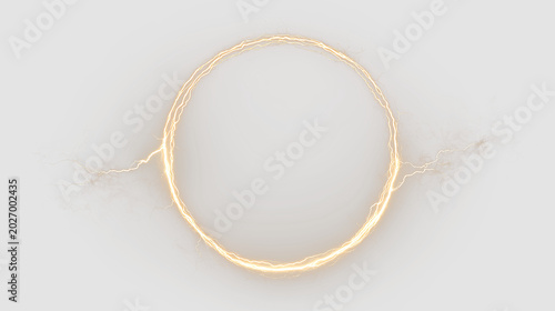 Fotografie Golden circle with lightning effect isolated on transparent background, showing