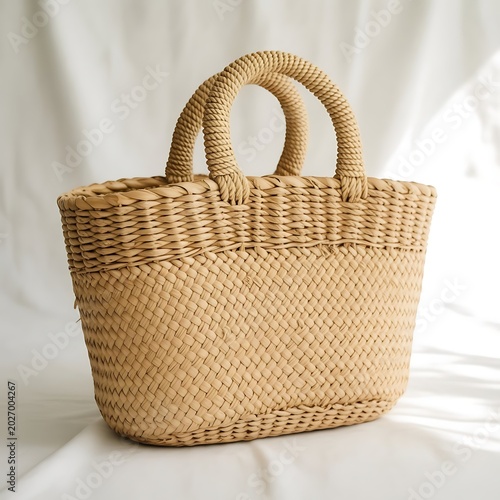 Natural woven straw tote bag with double handles beach bag shopping bag