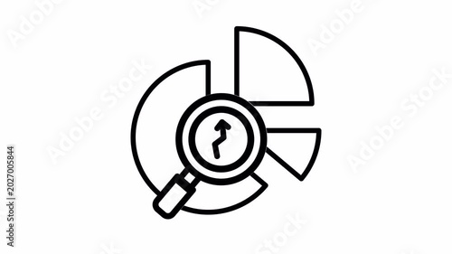 Market research pie chart and magnifying glass animation loop for financial business report and presentation design