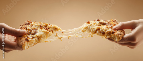 Melted Cheese Stretching From Fresh Pizza. Fast Food Indulgence Theme.