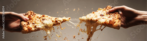 Melted Cheese Stretching From Fresh Pizza. Fast Food Indulgence Theme.