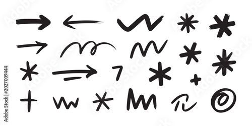Foto Assorted hand drawn doodle elements including stars arrows and zigzags for artistic decorations