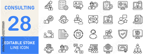 Consulting icon set. Editable Vector illustration.