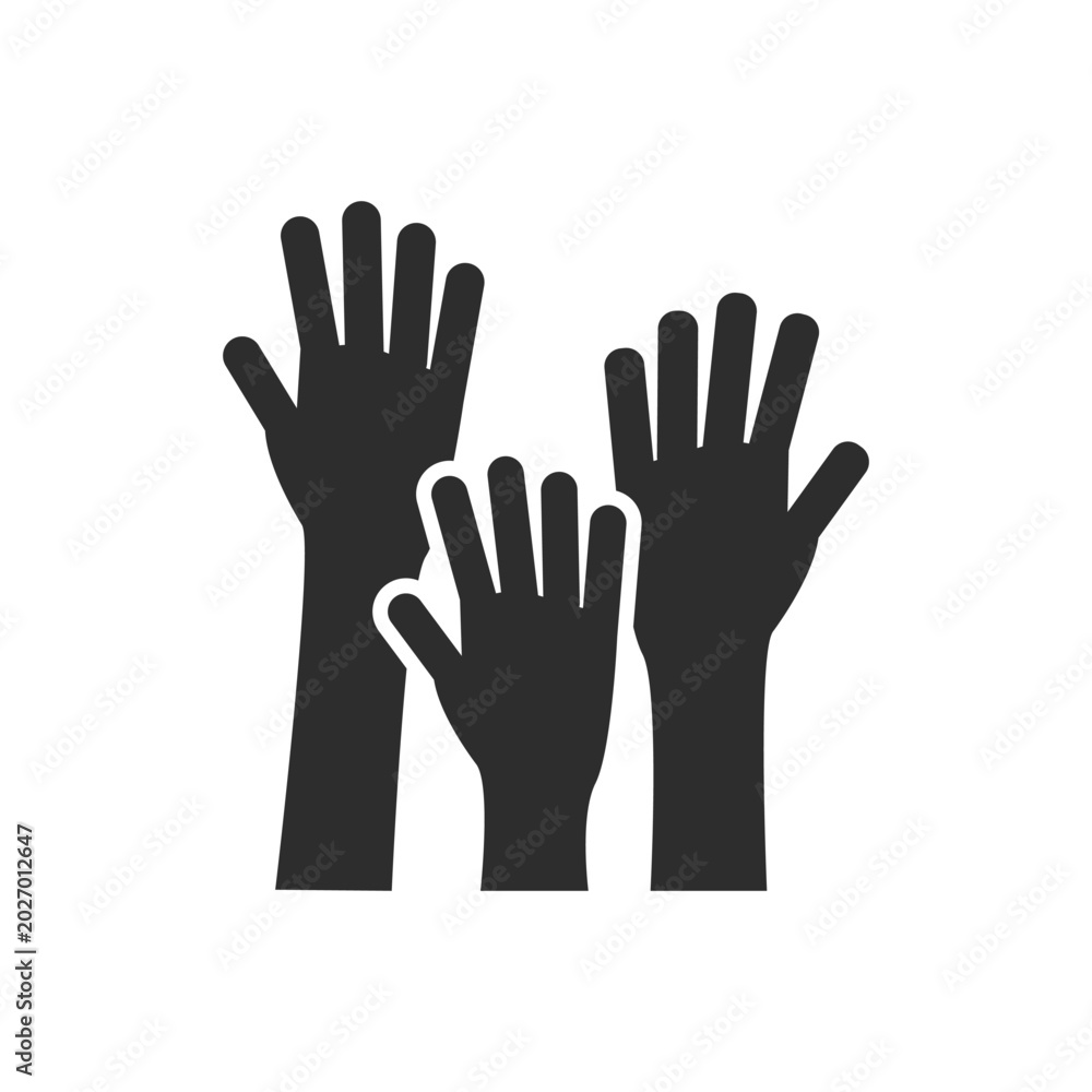 Obraz premium Hands reaching up, icon. Monochrome black and white symbol