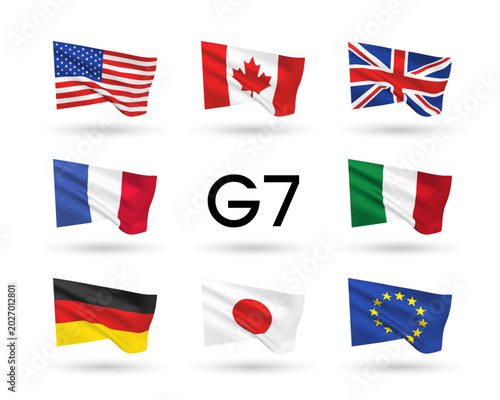 A set of 8 vector flag icons of G7 countries, isolated on white background. 3D style design elements from world collection created using gradient mesh