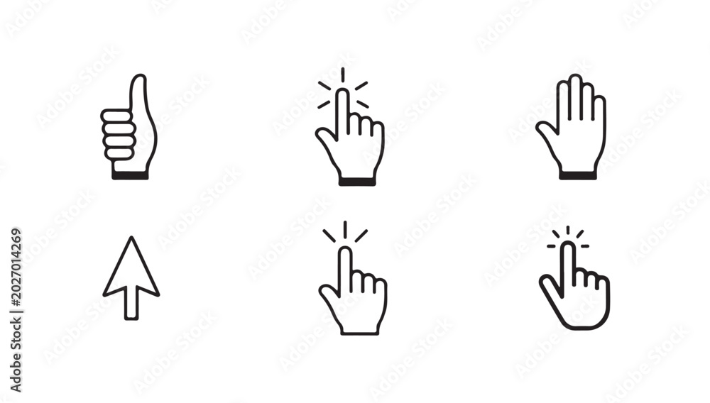 Fototapeta premium Assorted hand sign and computer pointer vector icons for web interface and application graphics.