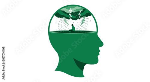 Tableau sur toile Mental storm inside head, person sitting in stormy weather, stress, anxiety conc