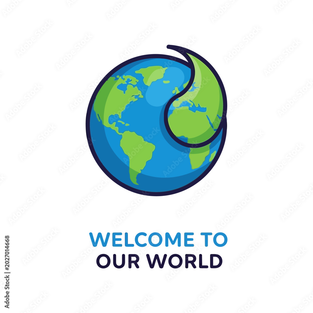 Fototapeta premium Earth globe with green leaf logo, welcome to our world text, environmental concept